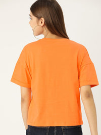 DressBerry Women Orange Extended Sleeved Cotton T-shirt