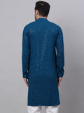 Jompers Men Teal Floral Embroidered Sequined Kurta