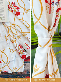 URBAN SPACE White & Red 2 Pieces Floral Cotton Window Curtains