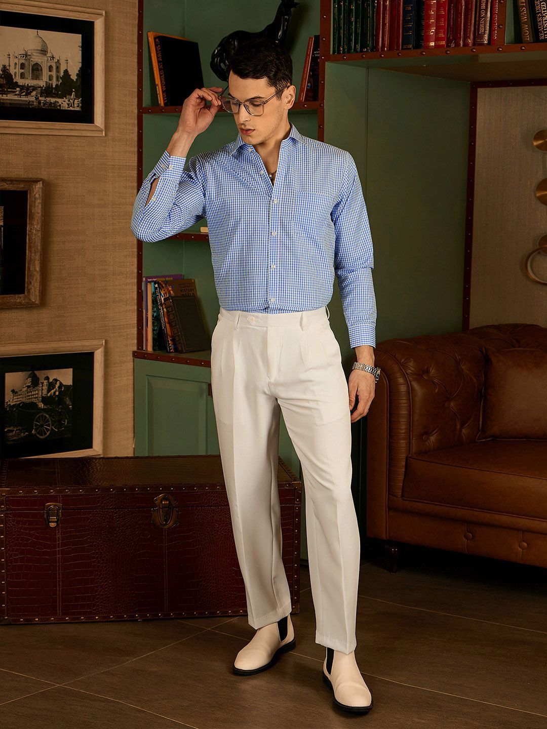 DENNISON Men Micro Checked Spread Collar Formal Shirt