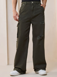 Bewakoof Men Straight Fit High-Rise Distressed Organic Cotton Baggy Jeans