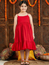 VASTRAMAY Girls Shoulder Straps Cotton Fit & Flare Dress With Floral Printed Shrug