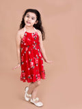 pspeaches Girls Red Floral Halter Neck Dress