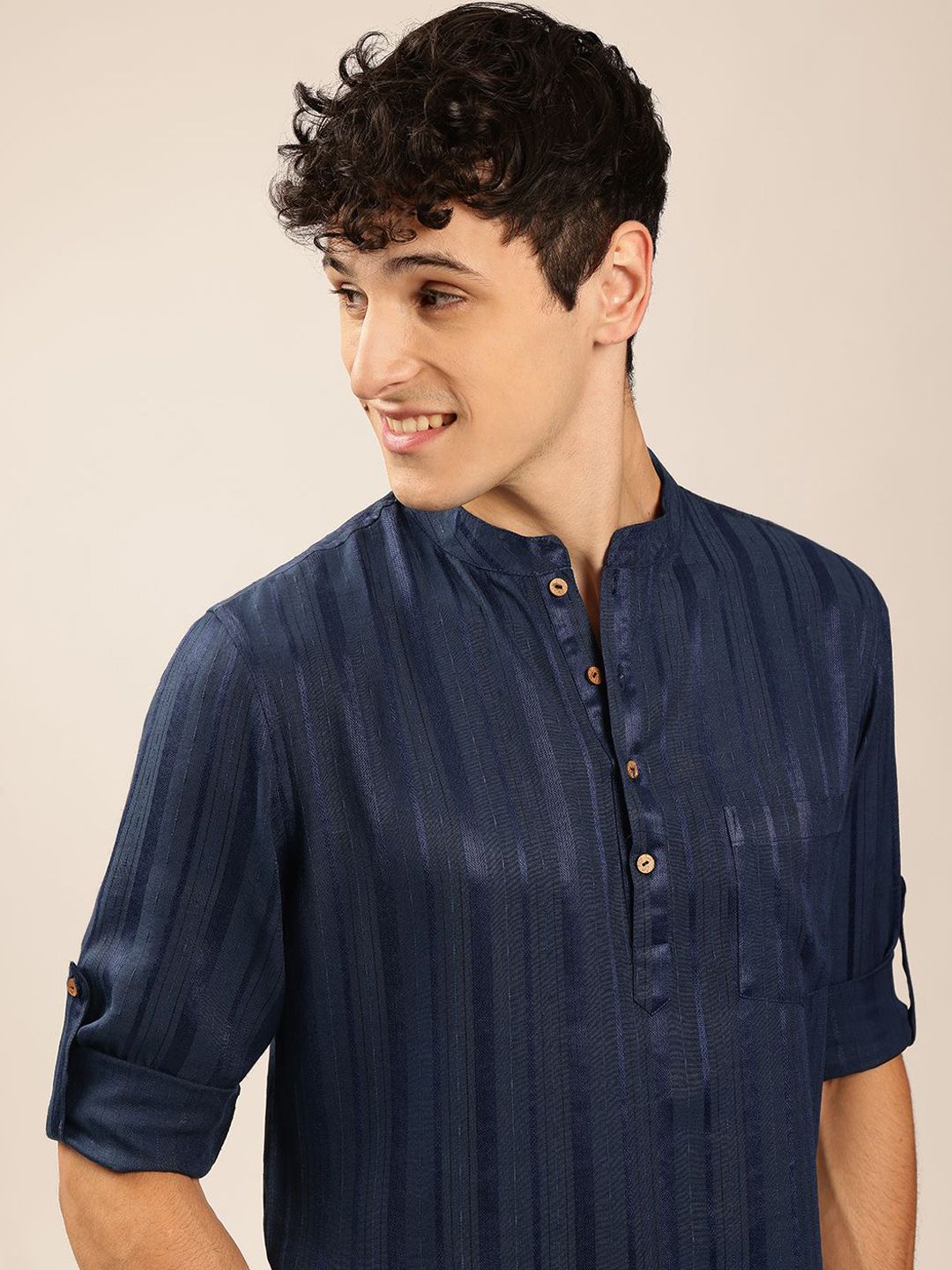 Anouk Men Striped Self Design Short Kurta