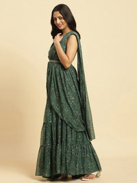 W Ethnic Motifs Printed Sequined Chiffon Tiered Maxi Ethnic Dress With Attached Dupatta