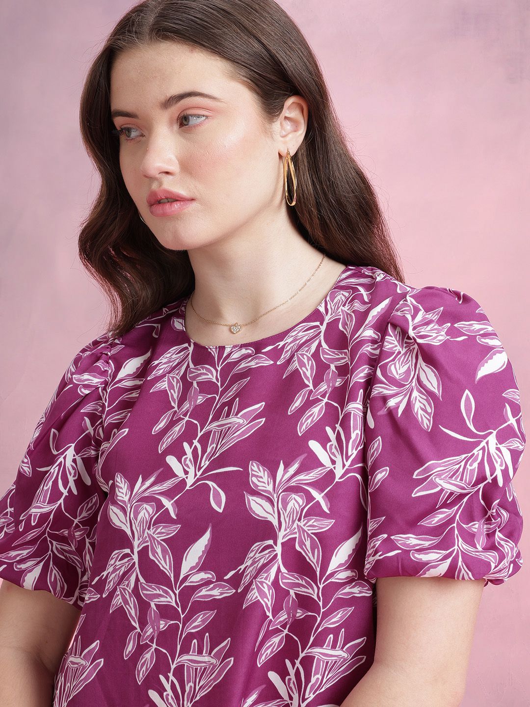 DressBerry Floral Print Puff Sleeve Dress