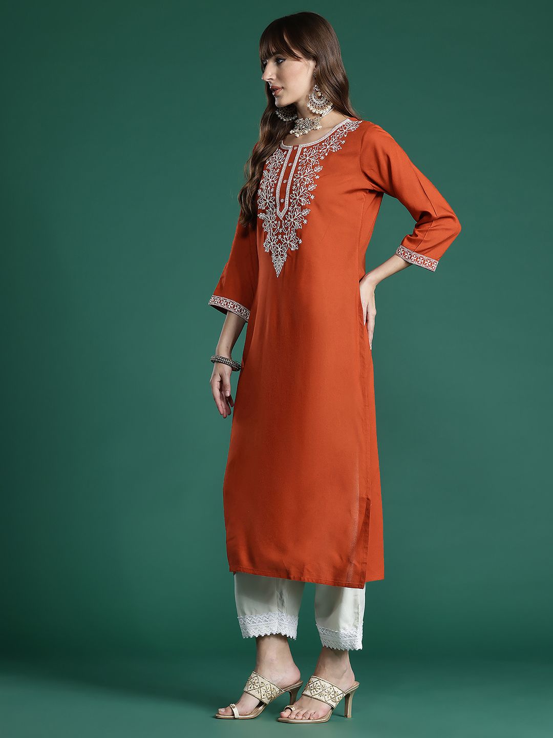 Indo Era Floral Embroidered Thread Work Kurta