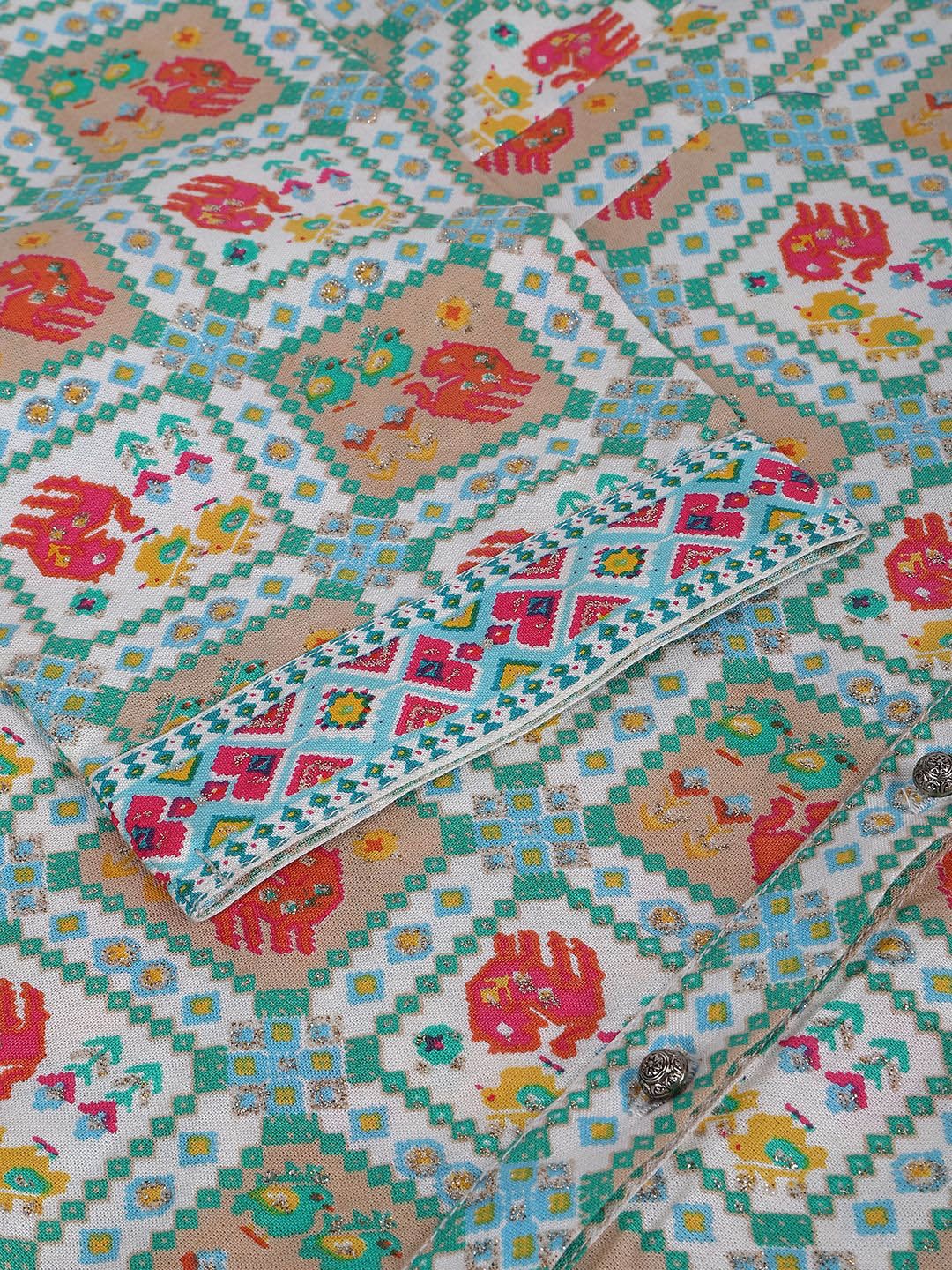 W Mandarin Collar Floral Printed A-Line Kurta