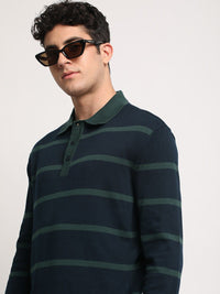 THE BEAR HOUSE Striped Polo Collar Pure Cotton T-shirt
