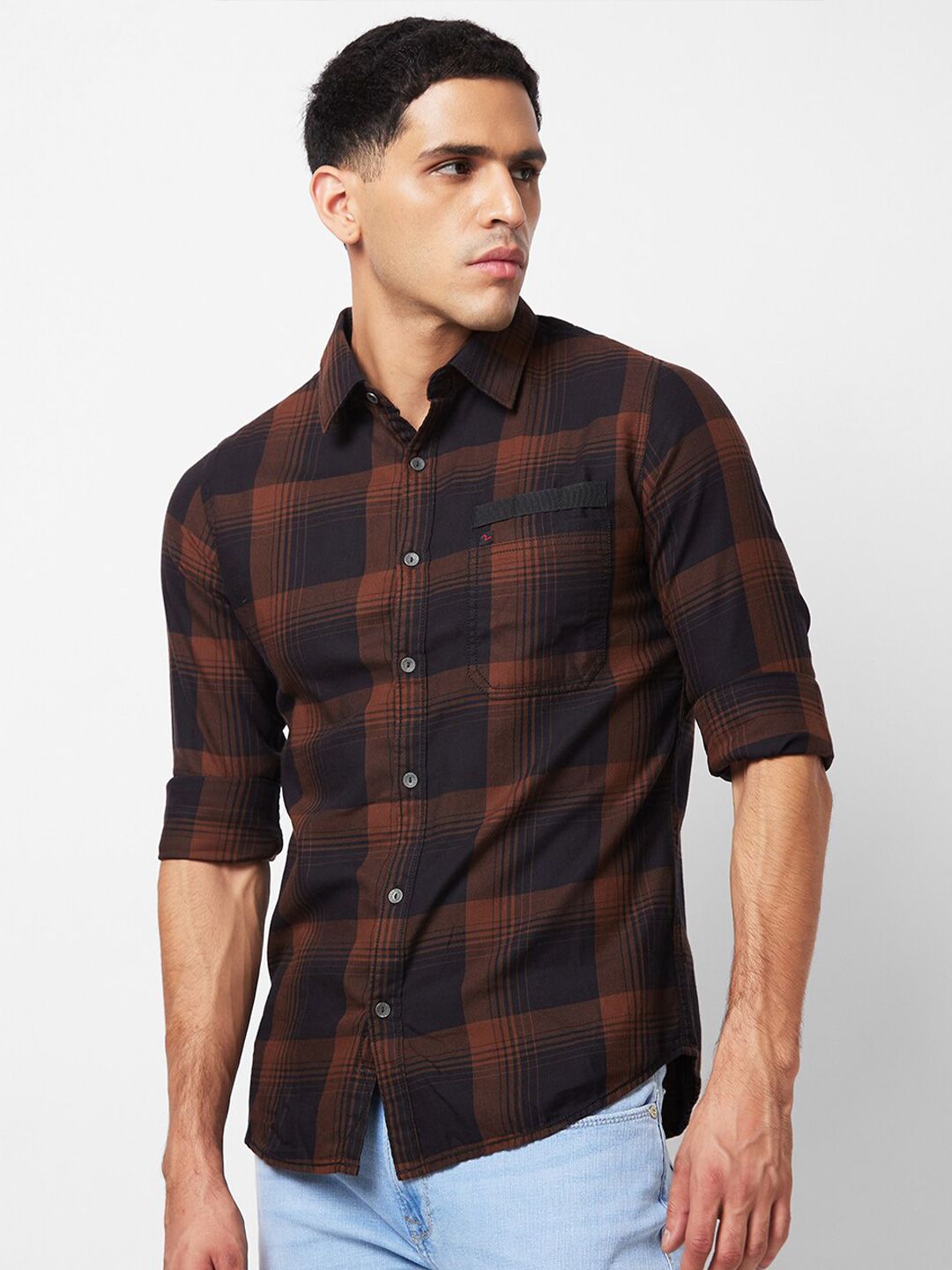 SPYKAR Slim Fit Opaque Checked Cotton Casual Shirt