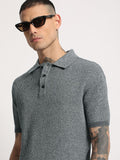THE BEAR HOUSE Men Self Designed Regular Fit Pure Cotton Polo Collar T-Shirt