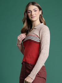 DressBerry Collar Neck Striped Pullover Sweaters