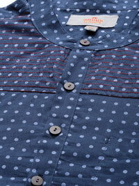 Anouk Men Navy Blue Polka Dot Printed Straight Kurta