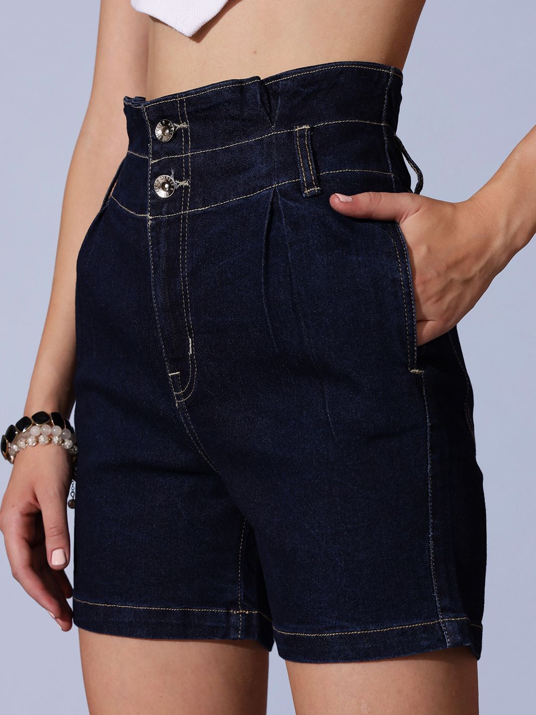 STREET 9 Women Washed High-Rise Denim Denim Shorts