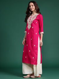 Indo Era Women Floral Embroidered Thread Work Kurta
