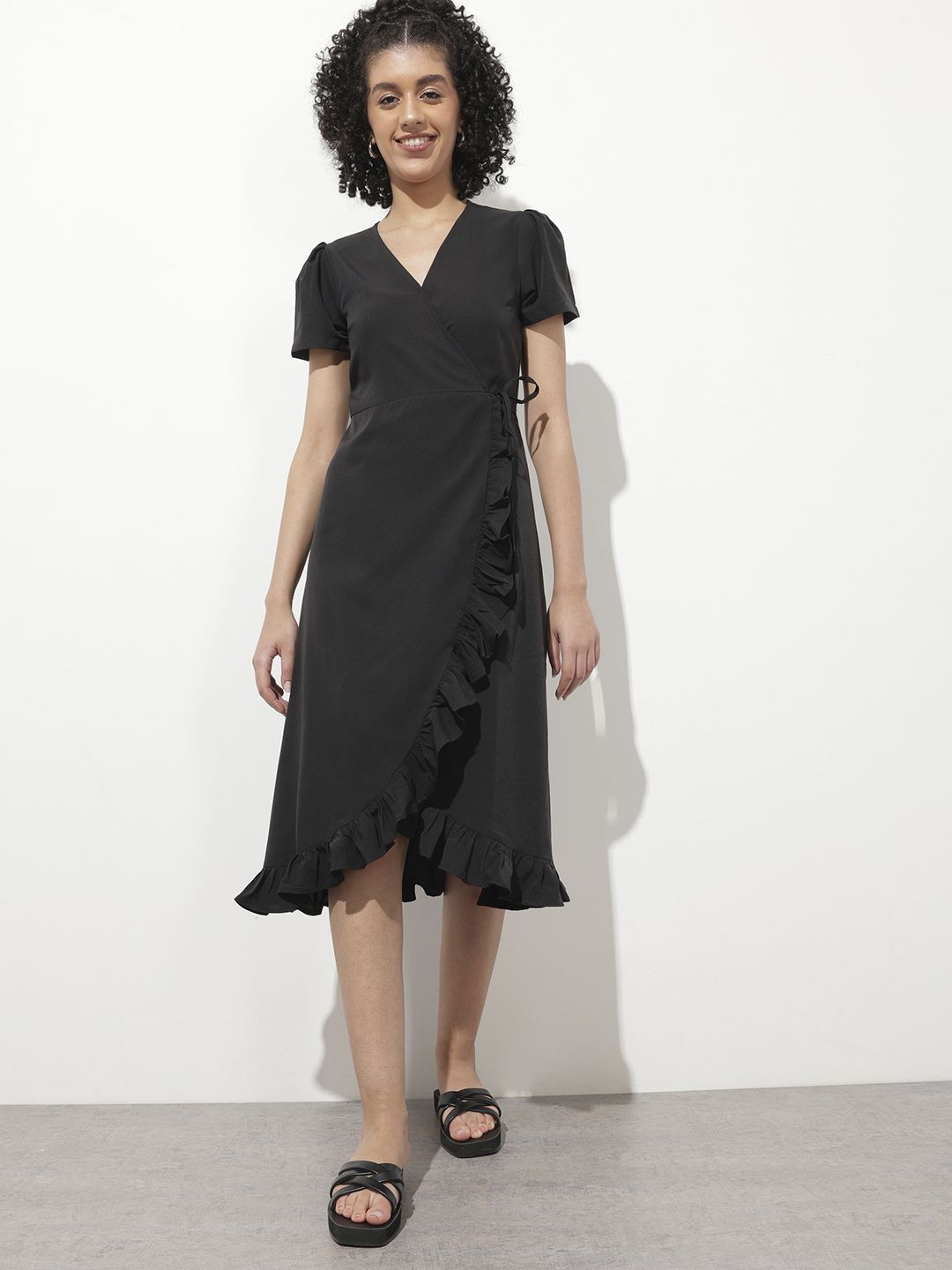 DressBerry Twirl-Worthy Ruffled Wrap Midi Dress