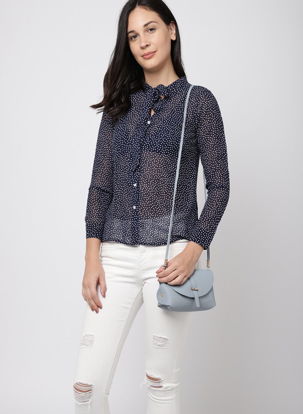 DressBerry Blue Textured Small Sling Bag