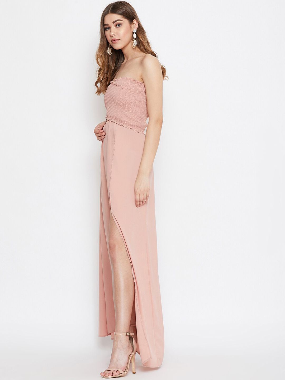 Berrylush Women Pink Smocked Crepe Co-Ords