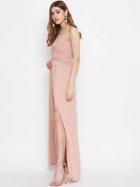 Berrylush Women Pink Smocked Crepe Co-Ords