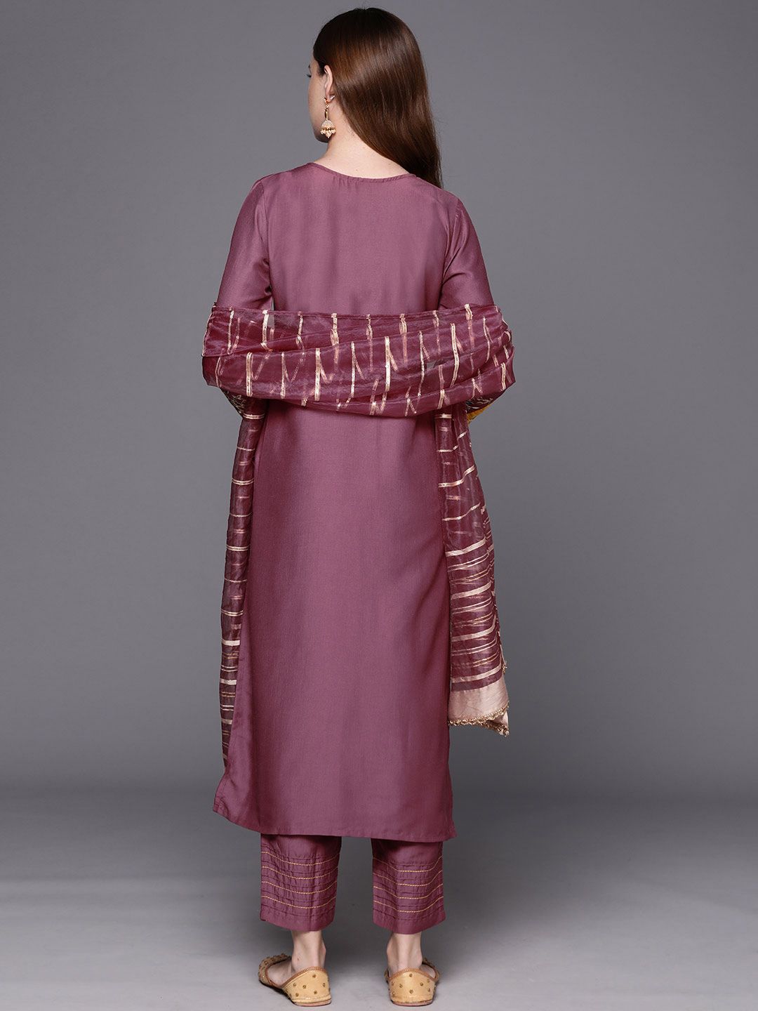 Indo Era Embroidered Regular Sequinned Kurta with Trousers & Dupatta