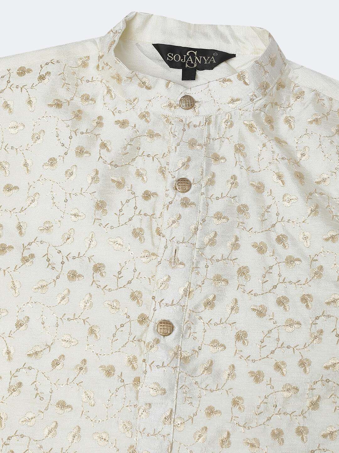 SOJANYA Floral Embroidered Mandarin Collar Kurta