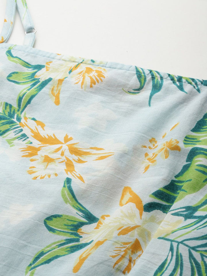 all about you Tropical Print Cotton A-Line Midi Dress