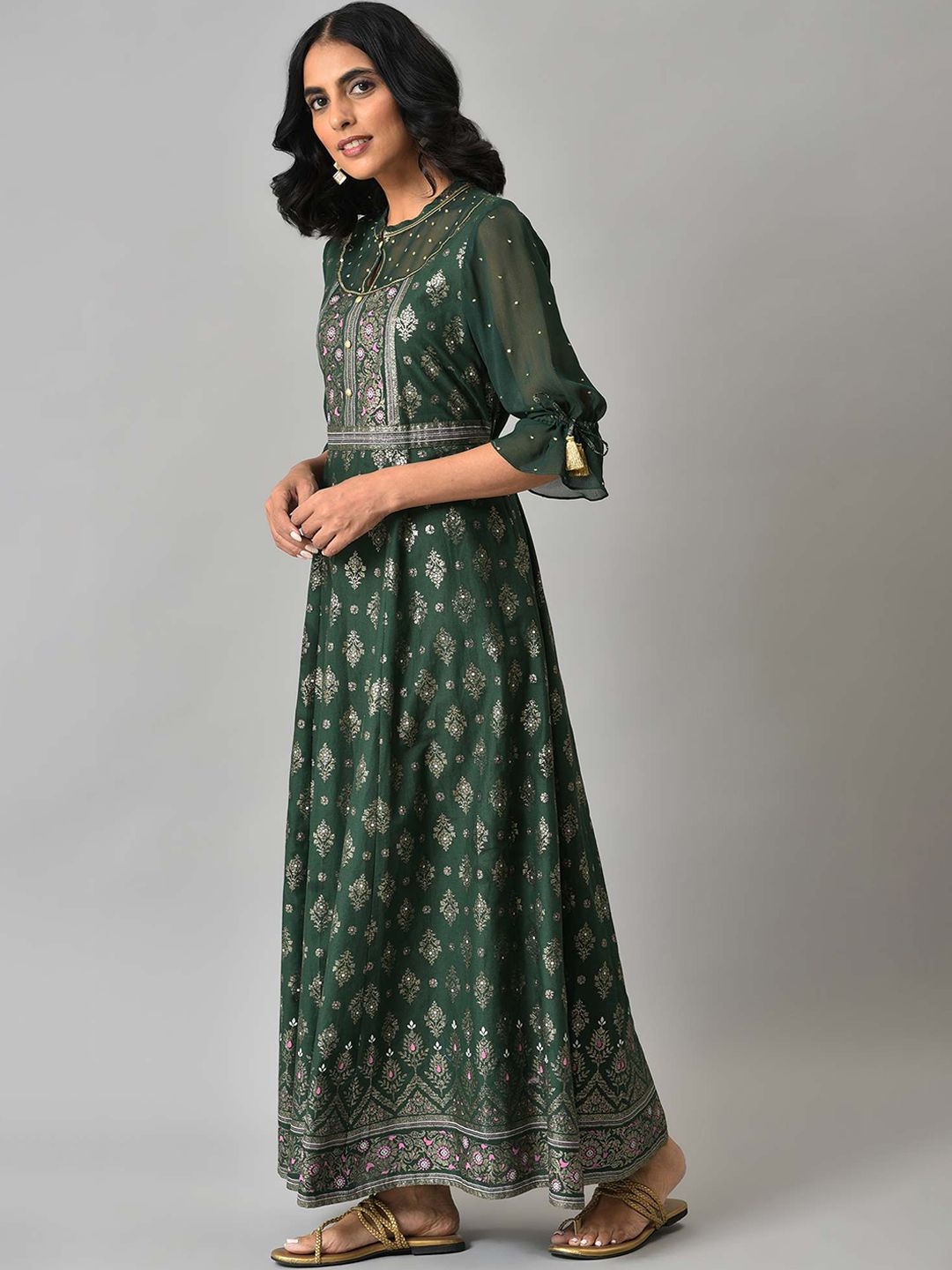 AURELIA Green Ethnic Motifs Ethnic Maxi Maxi Dress