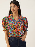 Antheaa Women Comfort Boxy Floral Printed Crop Shirt