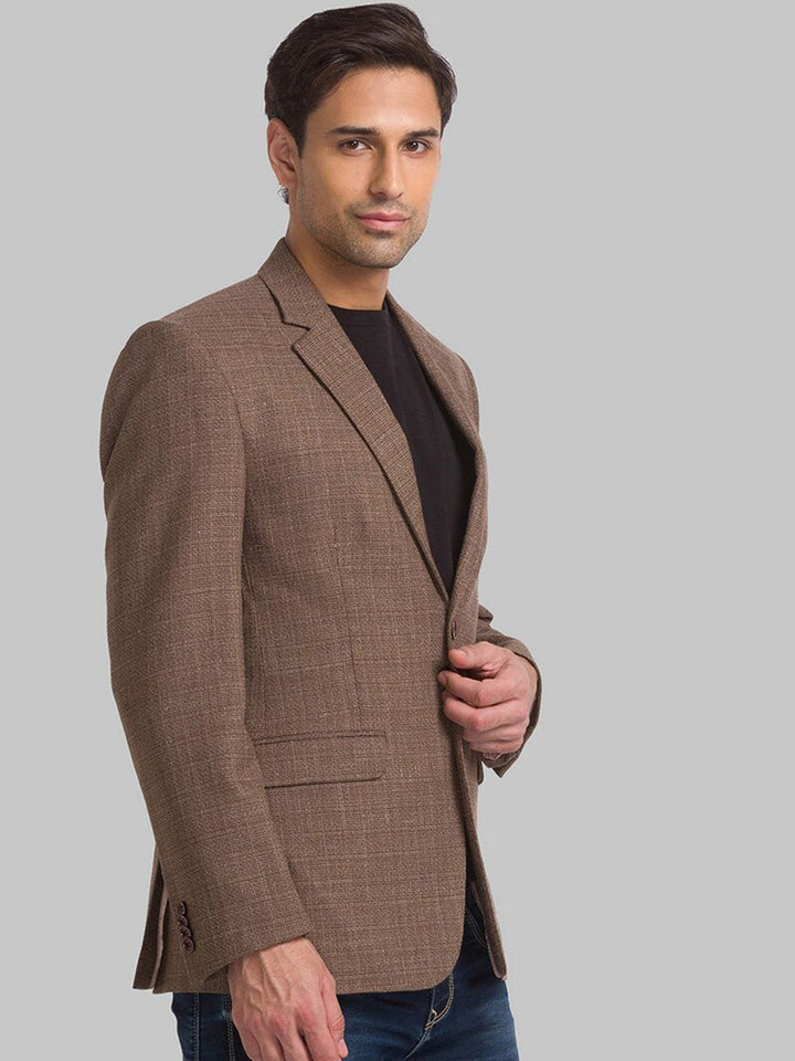 Park Avenue Men Brown Self Design Single Breasted Blazer