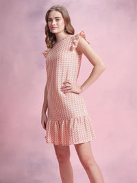 DressBerry Chevron Striped Flutter Sleeve Crochet A-Line Dress