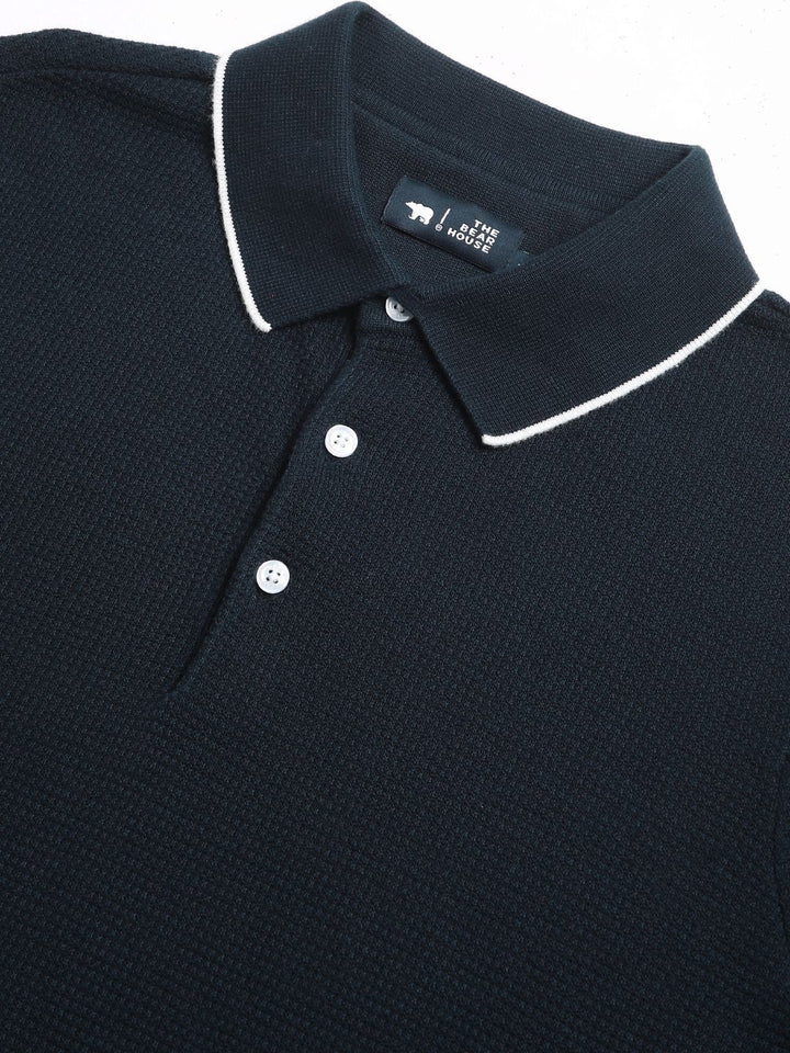 THE BEAR HOUSE Men Solid Polo Collar Cotton T-shirt