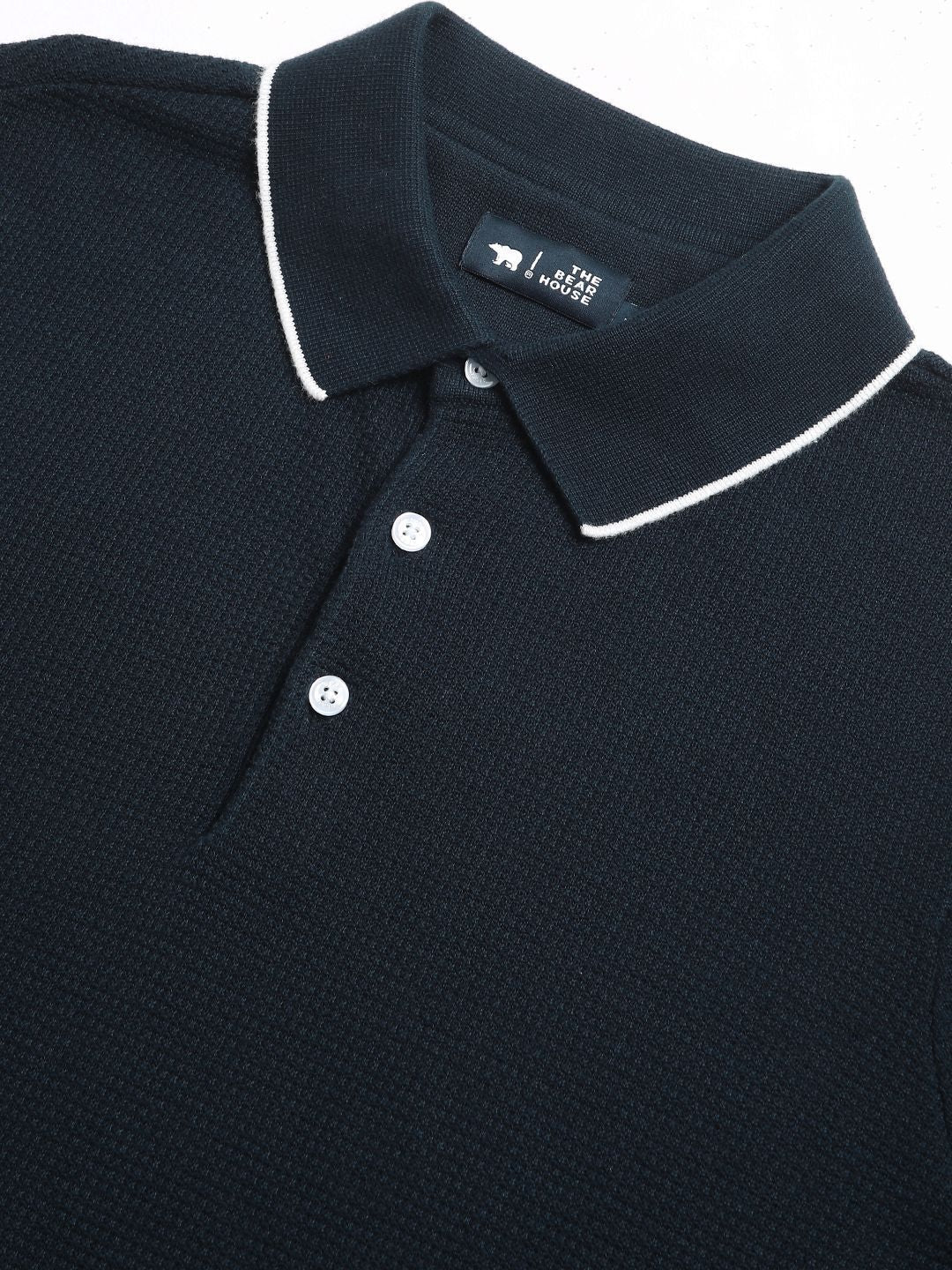 THE BEAR HOUSE Men Solid Polo Collar Cotton T-shirt