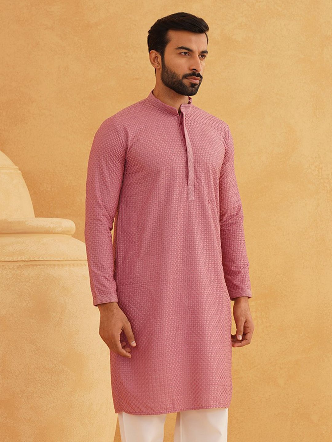 SOJANYA Geometrik Sulam Kapas Kurta Lurus