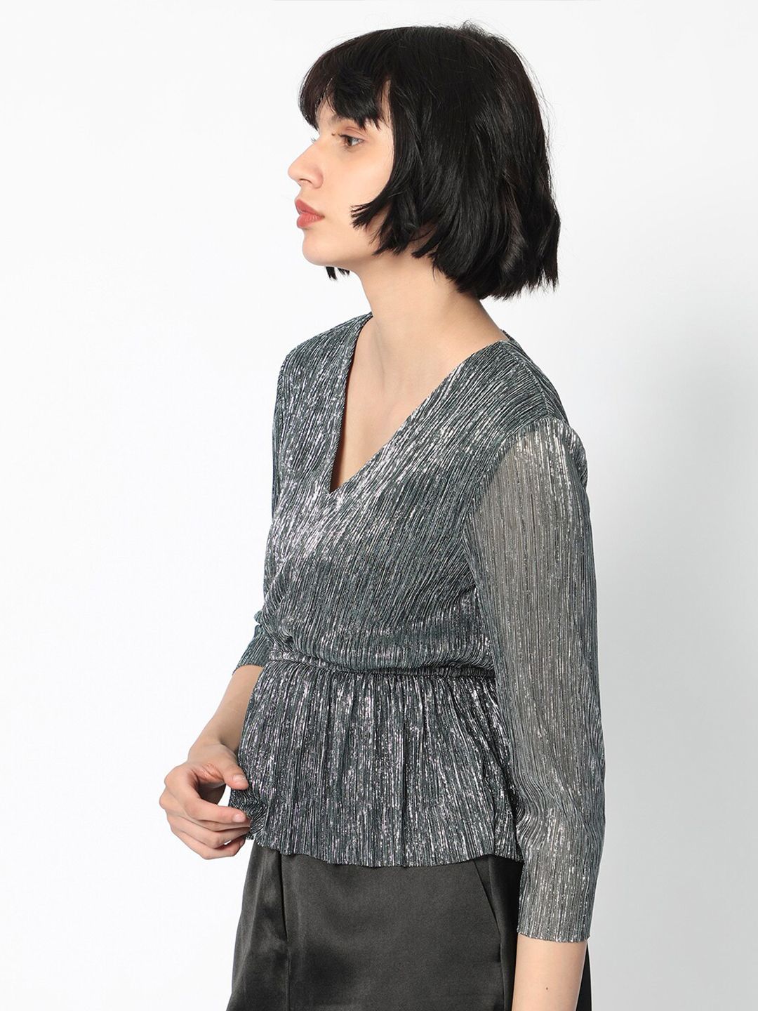 RAREISM Shimmer Peplum Evening Top