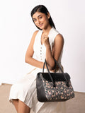 ZOUK Floral Printed Structured Jute Handheld Bag