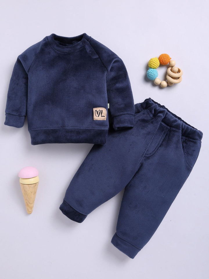 Moms Love Infant Boys Ribbed Velvet-Finish Pure Cotton Sweatshirt With Joggers