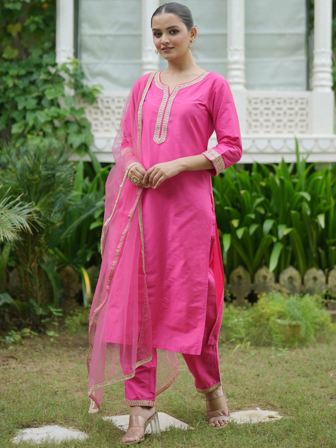 Indo Era Women Embroidered Regular Kurta with Trousers & With Dupatta