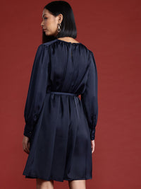 all about you Satin A-Line Dress with Belt