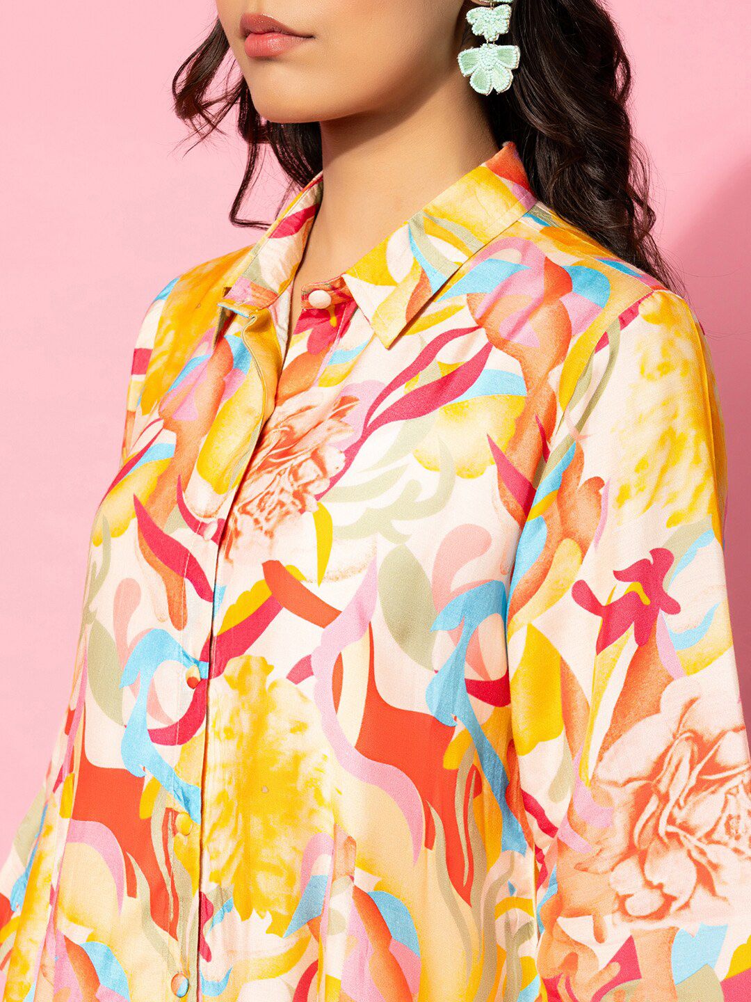 Libas Abstract Printed A-Line Shirt & Palazzo Set