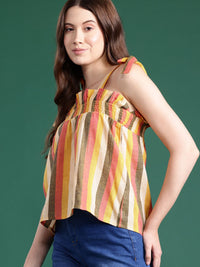 DressBerry Striped Smocked Cotton A-line Top