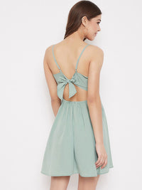 Berrylush Women Sea Green Solid Fit and Flare Dress