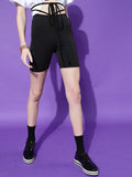 STREET 9 Women Black Slim Fit High-Rise Shorts With Rapid-Dry Technology
