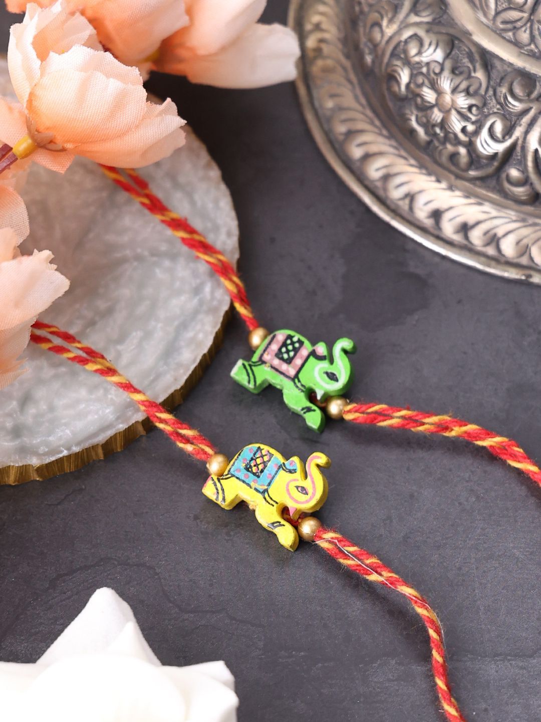 Set PANASH 4 Rakhis Berbentuk Gajah Bersalut Emas Uniseks Dengan Roli Chawal