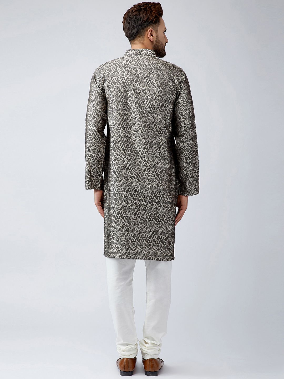 SOJANYA Men Grey Woven Design Straight Kurta
