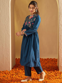 Indo Era Floral Yoke Design Empire A-Line Sequinned Liva Kurta with Trousers