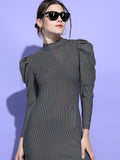 Tokyo Talkies Women Polka Dots Mock Neck Long Bishop Slevees Sheath Mini Dress