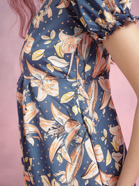 DressBerry Puff Sleeves Floral Empire Dress