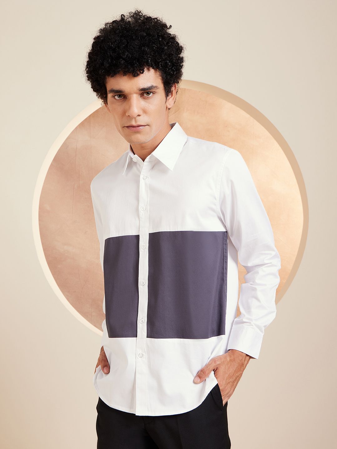 DENNISON Smart Colourblocked Cotton Casual Shirt