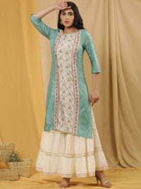 W Women Ethnic Motifs Printed Sequinned Straight Kurta with Sharara