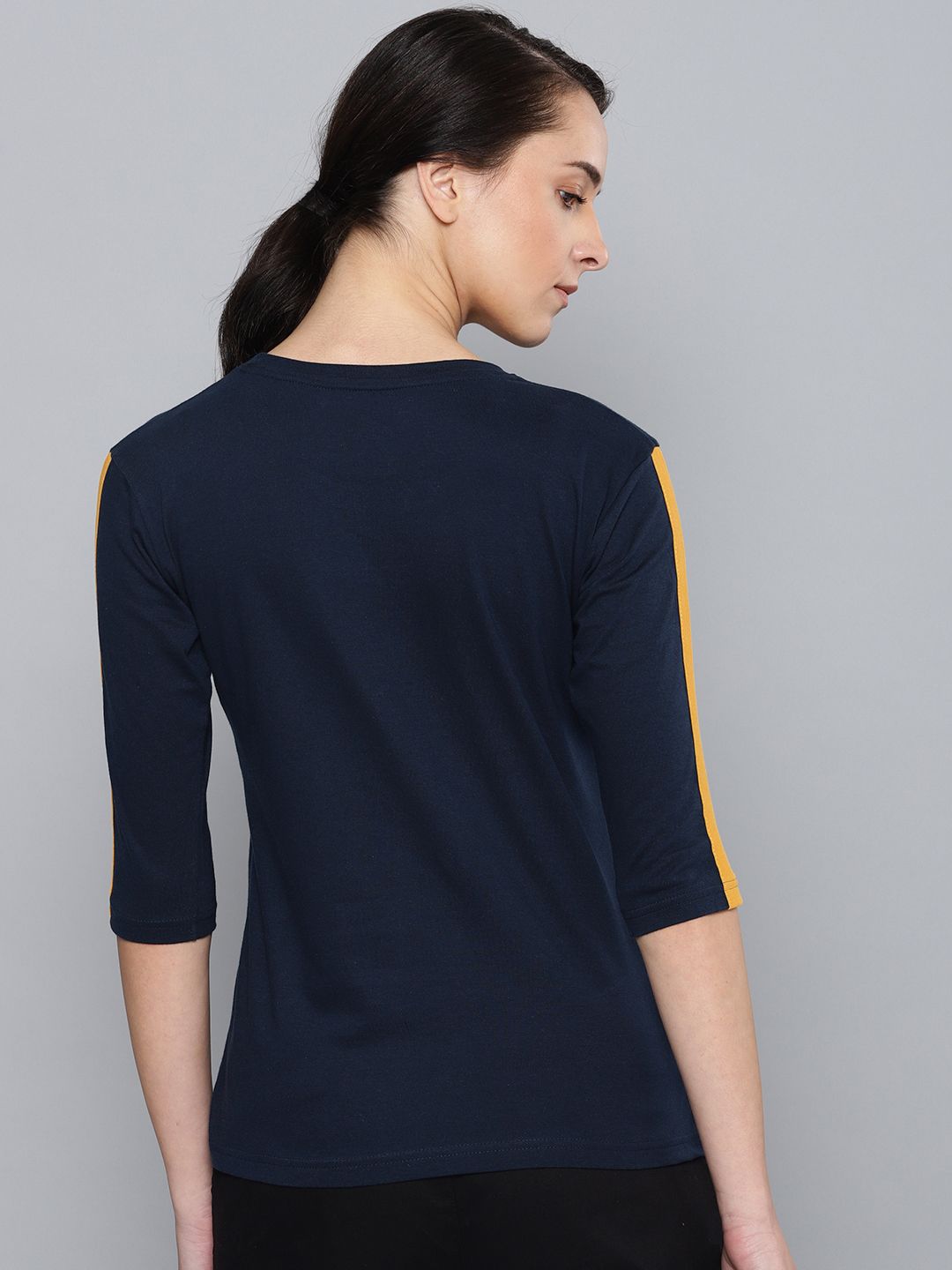 DILLINGER Women Navy Blue Printed Round Neck Pure Cotton T-shirt